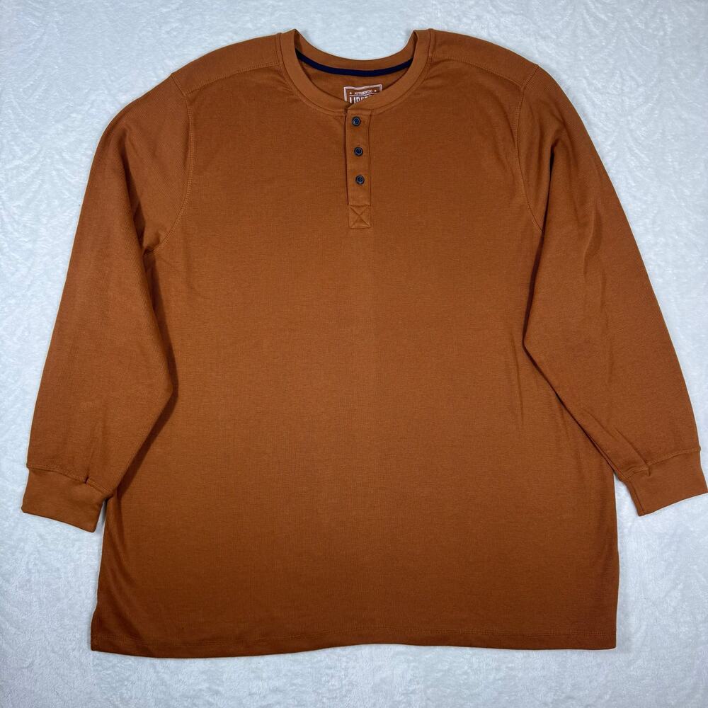 Authentic Liberty Blues Big & Tall Men's 4XL Ribbed‎ Knit Henley Shirt Brown